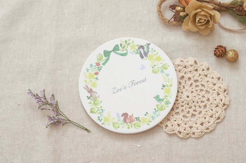 Zoe's forest 绿色花环陶瓷杯垫－毕业礼物 - 杯垫 - 其他材质 绿色