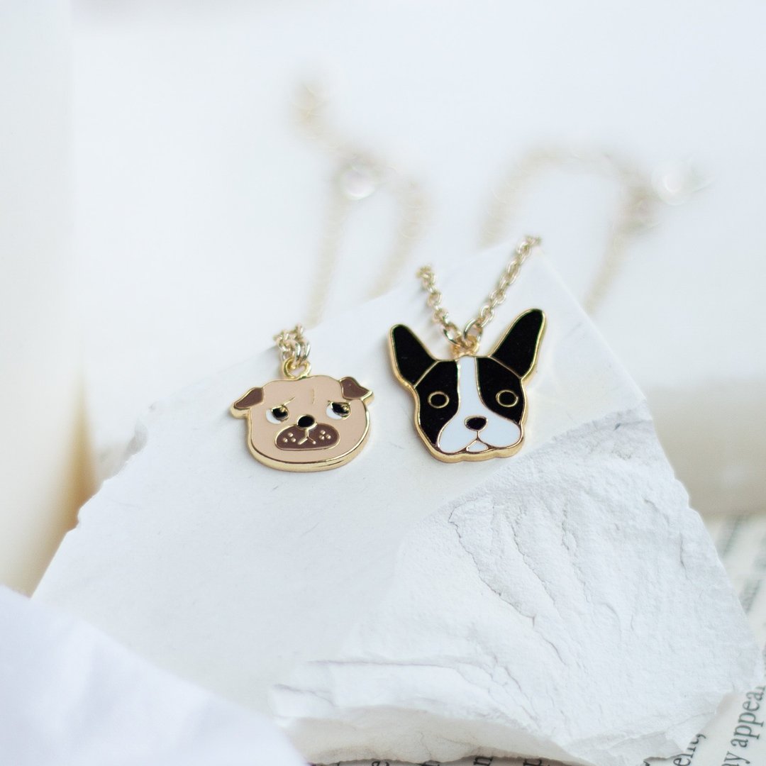 法斗 巴哥犬 French Bulldog  手链 项链 狗狗 宠物饰品 纸盒包装 - 手链/手环 - 珐琅 黑色