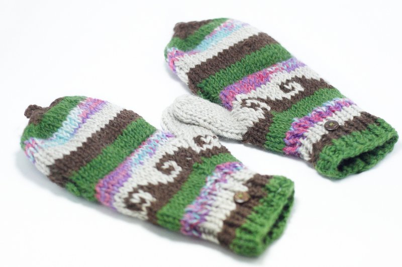 西洋情人节礼物 手织纯羊毛针织手套 / 可拆卸手套 / 钩针手套 / 保暖手套 - 薄荷巧克力 - 手套 - 纸 多色