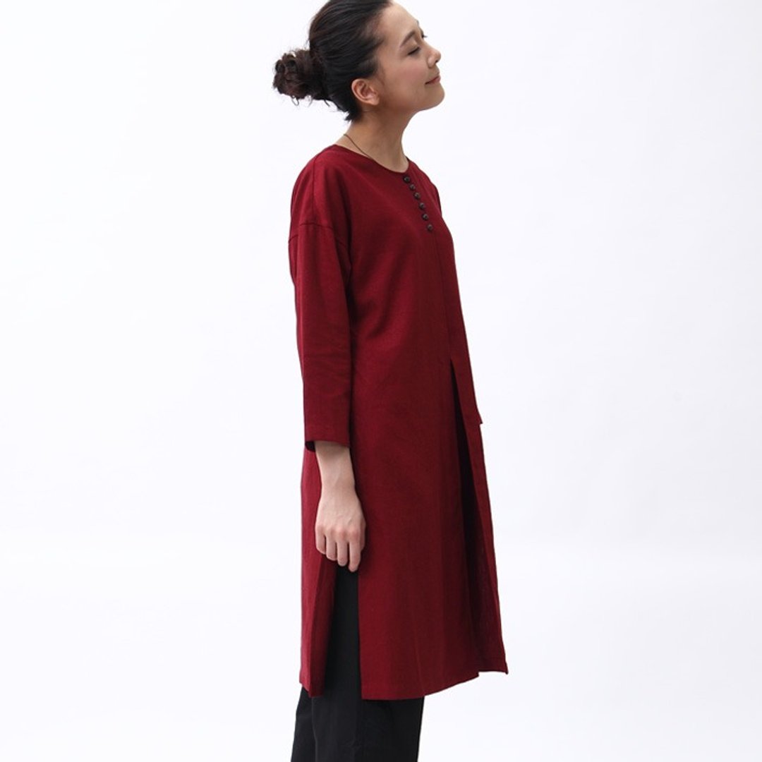 不服 肌理棉麻长款开衫   枣红色  SH140806 - 女装衬衫 - 棉 红色