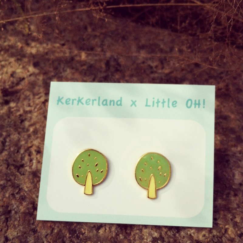 小树☉手作耳环 - 耳环/耳夹 - 其他金属 绿色