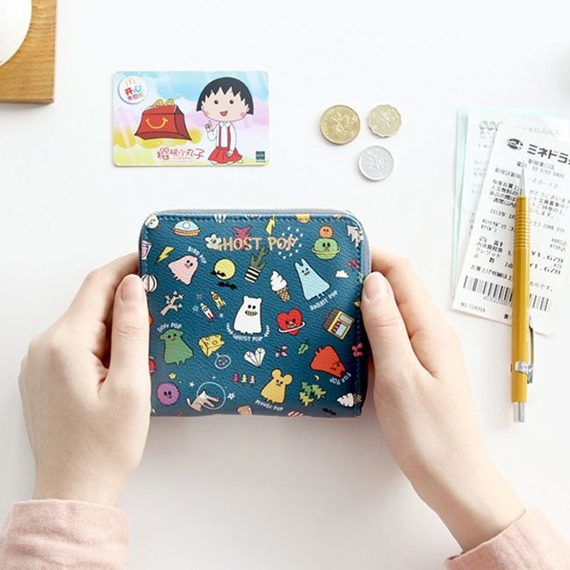 Dessin x GMZ-顽皮鬼欢乐拉链短夹S-海军蓝,GMZ02186 - 皮夹/钱包 - 真皮 蓝色