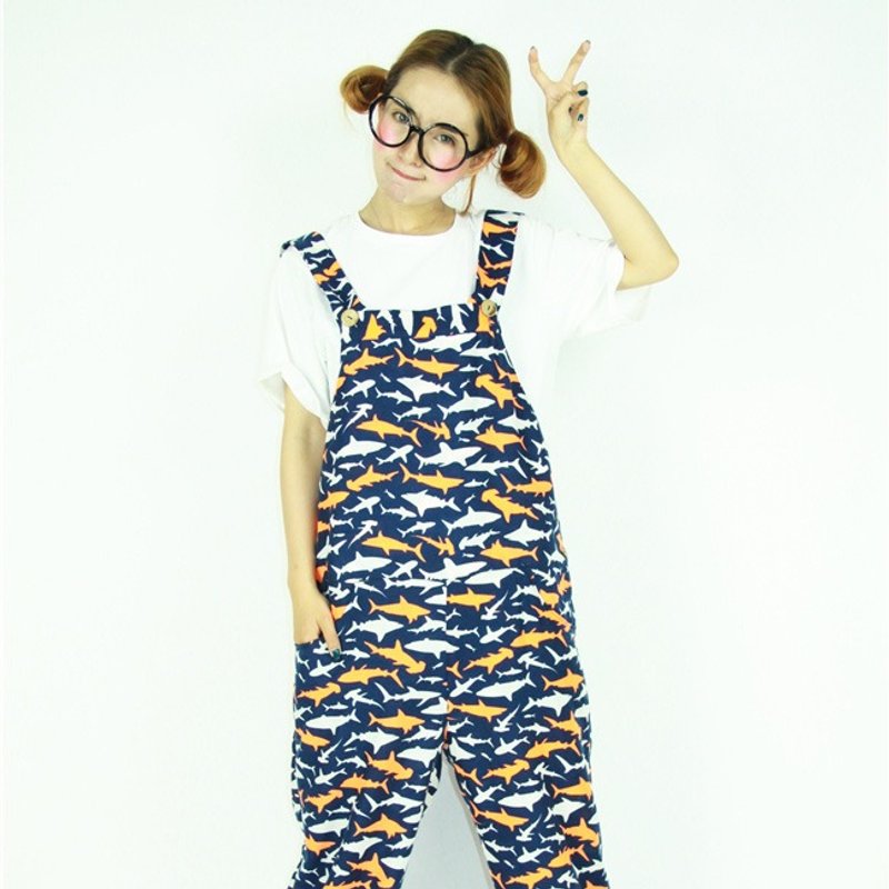 鲨鱼吊带裤 长裤 - Tailor - 背带裤/连体裤 - 棉．麻 红色