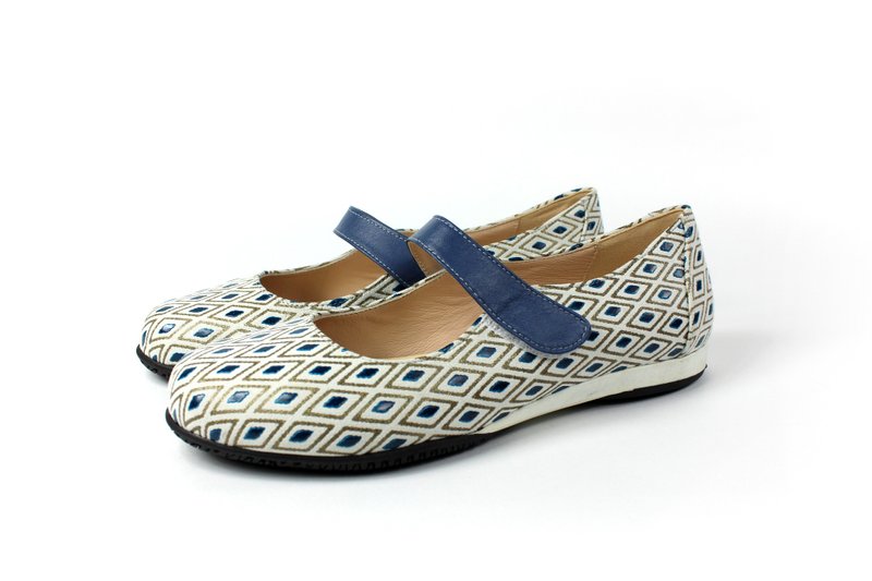 蓝白 甜美娃娃鞋 - 芭蕾鞋/娃娃鞋 - 真皮 白色