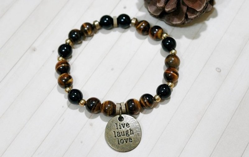 ＊男性x中性风格＊天然石x黄铜_Live laugh love - 手链/手环 - 宝石 咖啡色