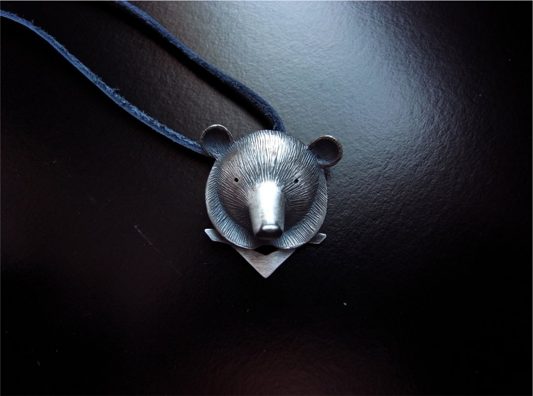 2个-台湾黑熊 Formosan black bear-纯银坠饰(附皮绳) - 项链 - 其他金属 灰色