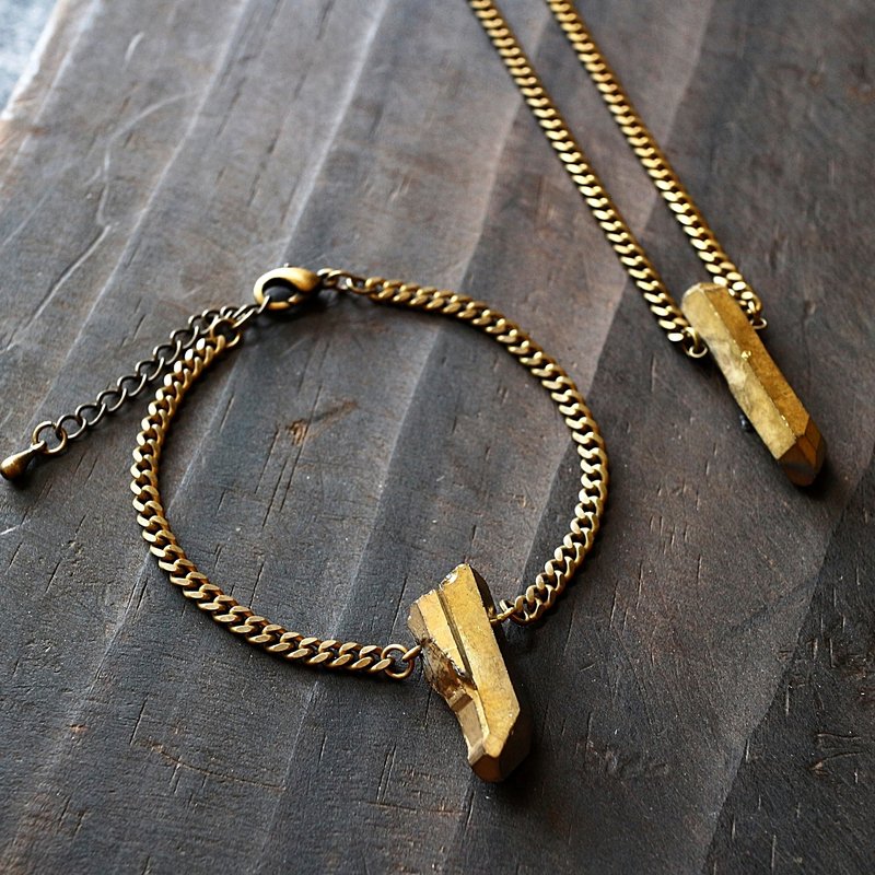 Muse自然风系列NO.154金色长条尖石英黄铜手链 - 手链/手环 - 宝石 金色