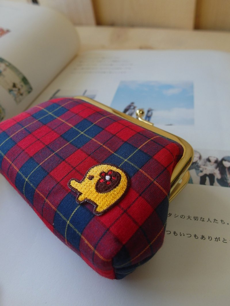 HiDots爱吃鬼珠扣钱包(红色苏格兰格纹*大象) - 零钱包 - 其他材质 红色