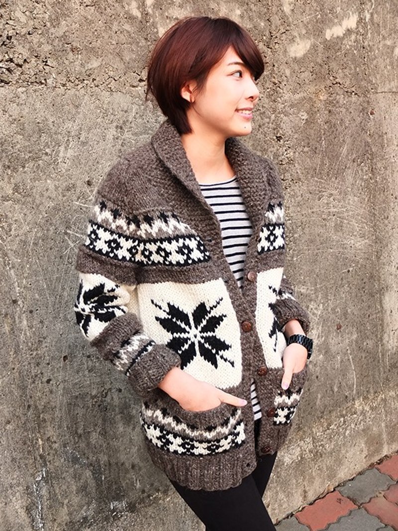 纯羊毛手织毛衣外套咖啡色 男女皆可穿 - 女装针织衫/毛衣 - 羊毛 咖啡色