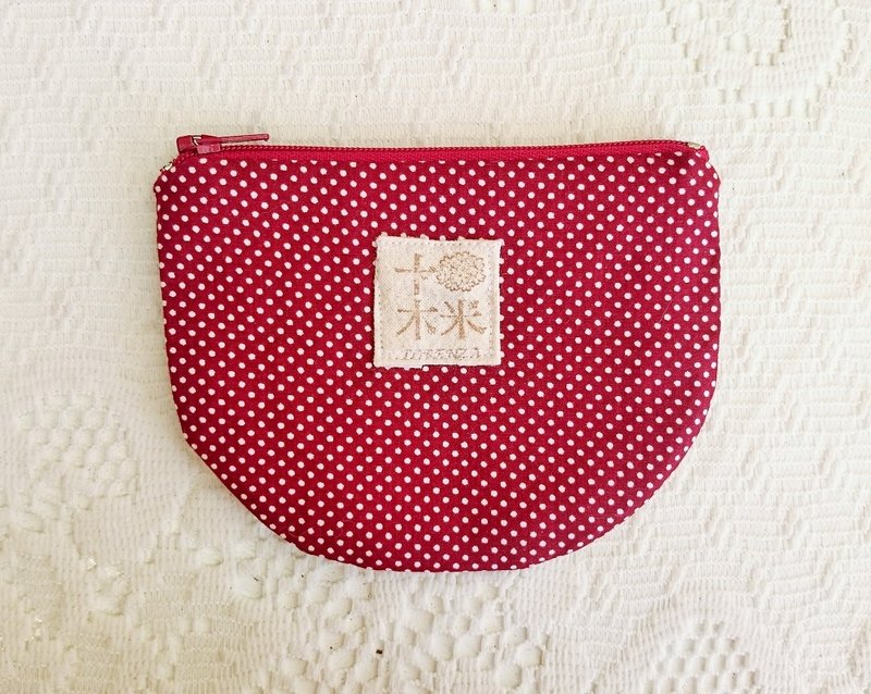 【十木米．Lorenza】酒红点点 半饼零钱包 / 小物袋 - 零钱包 - 其他材质 红色