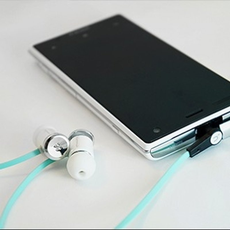 经典声活│hoomia 好经典│【X4】钮扣质感设计．入耳式立体声耳机（银扣+Tiffany浪漫绿线） - 耳机 - 其他金属 白色