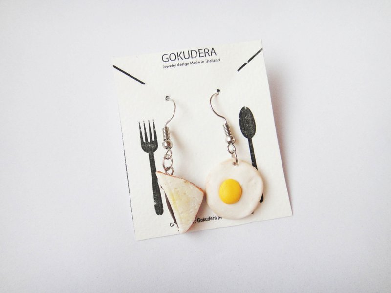 垂坠感的三明治与煎蛋耳环 - 耳环/耳夹 - 粘土 橘色