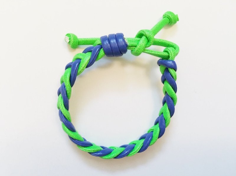 “莹光绿&蓝双色仿皮绳” - 手链/手环 - 真皮 多色