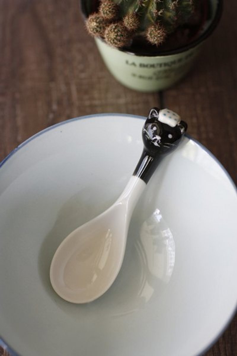 ✄ 生活道具 ｜泡澡小黑猫 汤匙 - 餐刀/叉/匙组合 - 其他材质 黑色