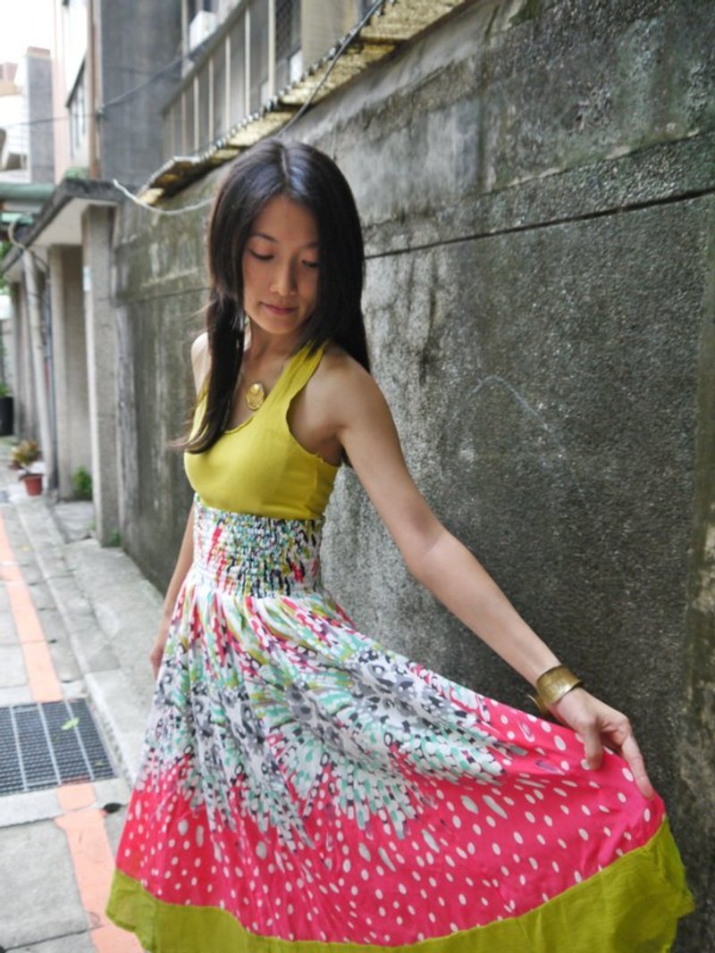 免邮优惠！双层大圆裙：灿烂烟火 - 裙子 - 棉．麻 多色