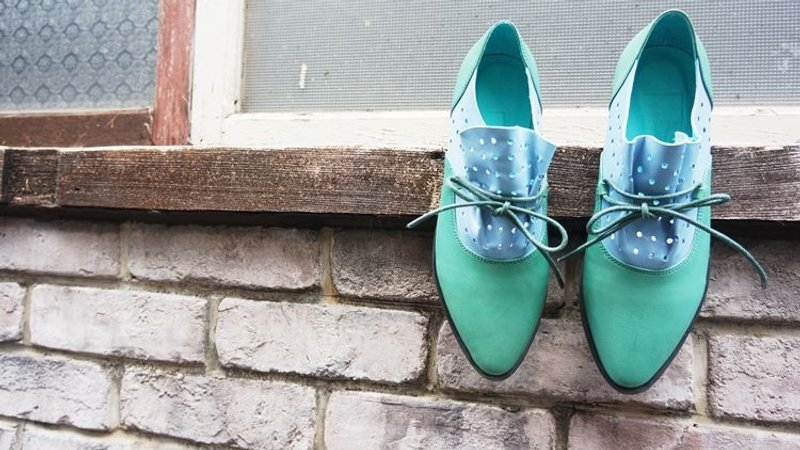 #850# 太阳下皱着眉笑 领子软软羊皮鞋 绿 - 女款休闲鞋 - 真皮 绿色