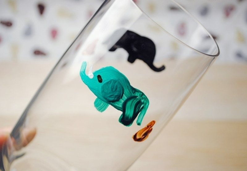 460cc【MSA 玻璃彩绘】大象の日常生活篇 玻璃杯 水杯 - 其他 - 玻璃 绿色