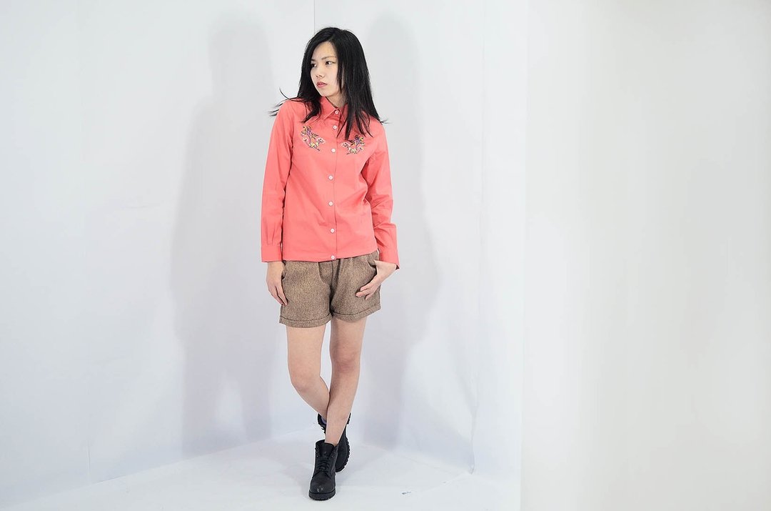 humming-绣花衬衫-Embroidered Shirts-HWS1308-01 - 女装衬衫 - 棉 橘色