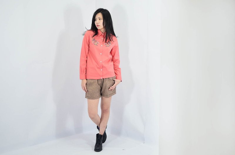 humming-绣花衬衫-Embroidered Shirts-HWS1308-01 - 女装衬衫 - 棉．麻 橘色