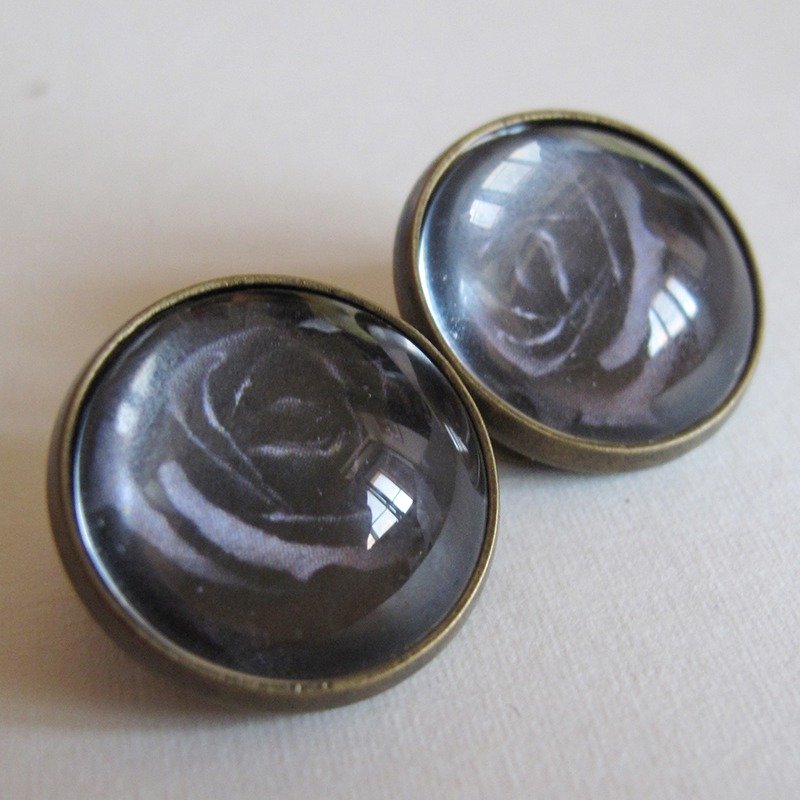 圆形耳夹耳针 - 黑玫瑰 - 耳环/耳夹 - 其他金属 黑色