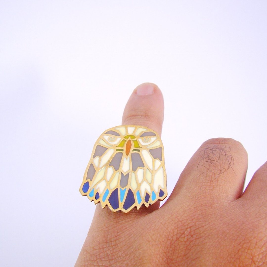 Eagle stained glass ring in brass and oxidized antique color ,Rocker jewelry ,Skull jewelry,Biker jewelry - 戒指 - 其他金属 