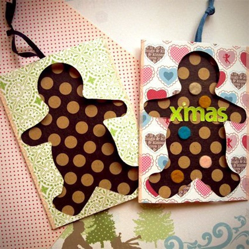耶诞节 X'MAS姜饼人贺卡 (一套两张) (客制化封面可加上英文名) - 卡片/明信片 - 纸 红色