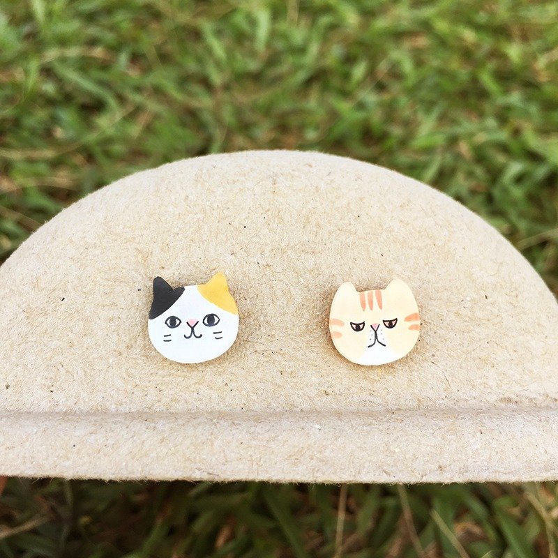 Pista丘手绘耳环 / 动物-三花+加菲 - 耳环/耳夹 - 树脂 卡其色