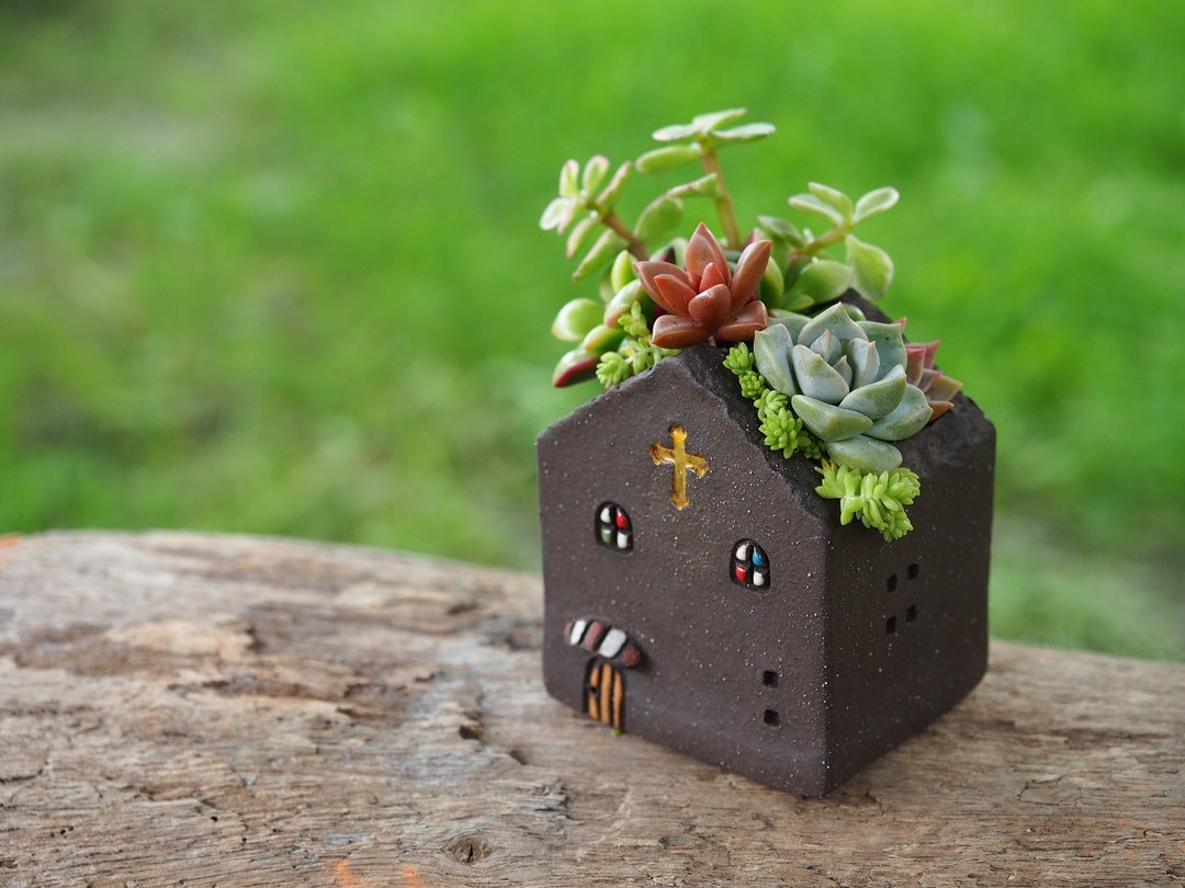 【花园小屋Garden】陶手作-超可爱教堂花园(S)/岩石黑色/Ceramic House - 植栽/盆栽 - 其他材质 