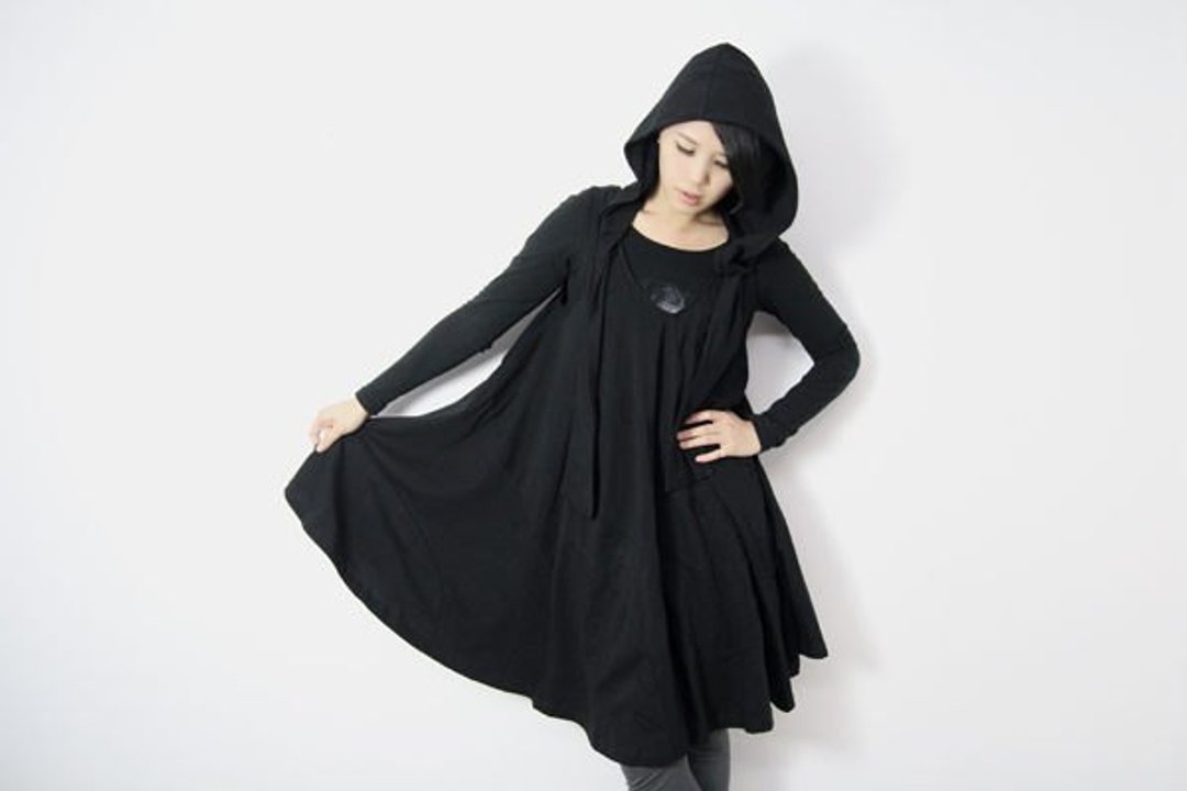 【Ian Design】流转-连帽剪裁背心 有机棉 Organic Cotton - 女装背心 - 棉 黑色