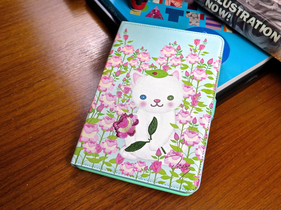 Mi-Ae-Hon iPad mini 1/2/3 Book Cover 刺绣皮套 薄荷绿 猫 - 平板/电脑保护壳 - 聚酯纤维 蓝色