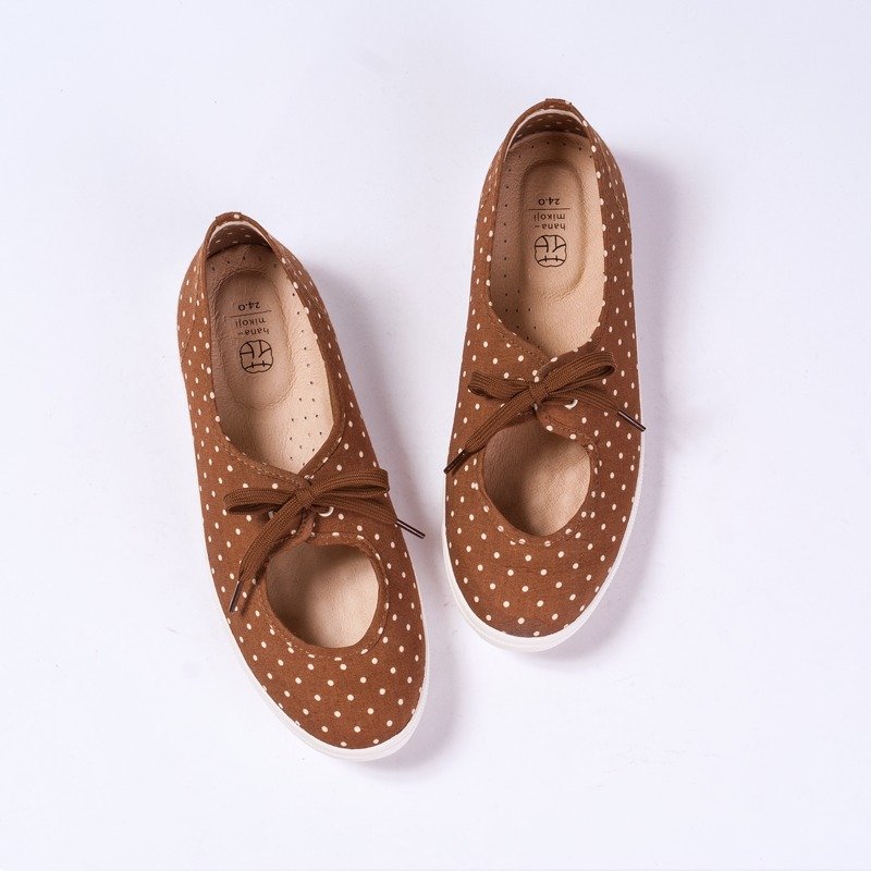春柿日 | 肉桂水玉花布鞋.和风.水玉点点.普普风.真皮鞋垫 - 女款休闲鞋 - 棉．麻 咖啡色