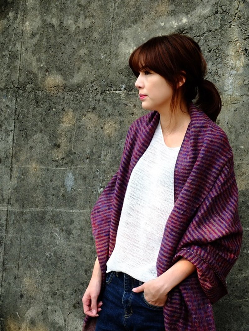 【乐拍子】*最后1件* 尼泊尔手编披肩围巾（紫红条纹） - 丝巾 - 其他材质 紫色