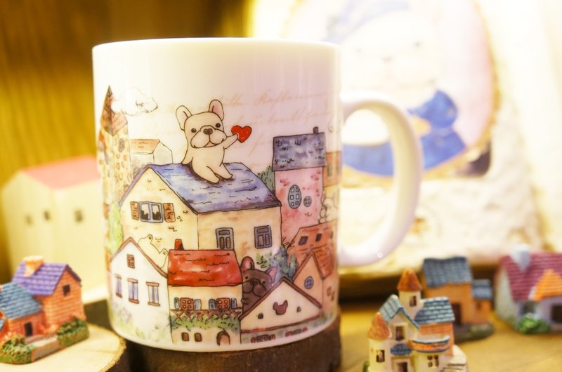 (售完)法斗烧瓷杯-法国小屋 - 咖啡杯/马克杯 - 其他材质 白色