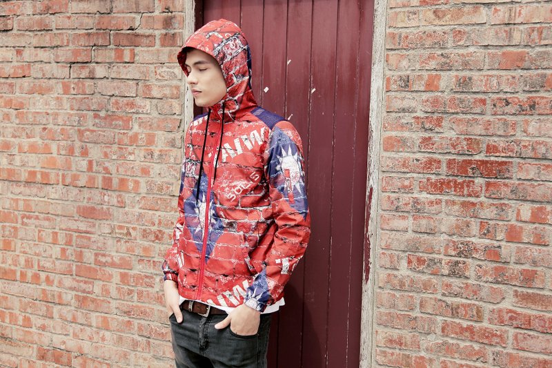 Solis台湾国旗系列轻薄风衣夹克 - 男装外套 - 聚酯纤维 红色