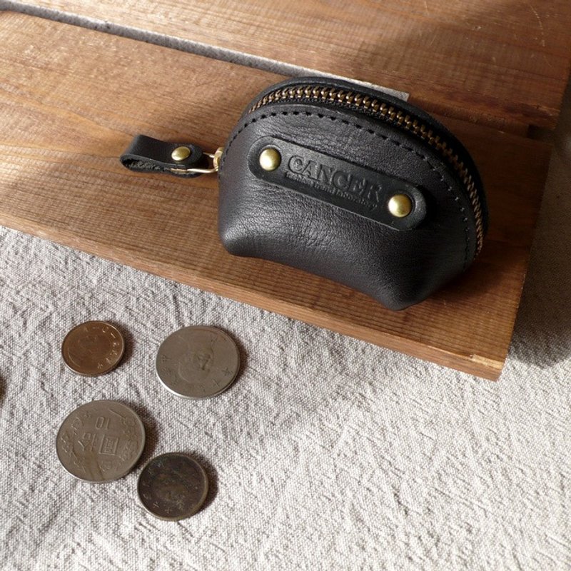 《CANCER流行实验所》黑涩贝壳型零钱包/耳机收纳/集线盒 - 耳机收纳 - 真皮 黑色