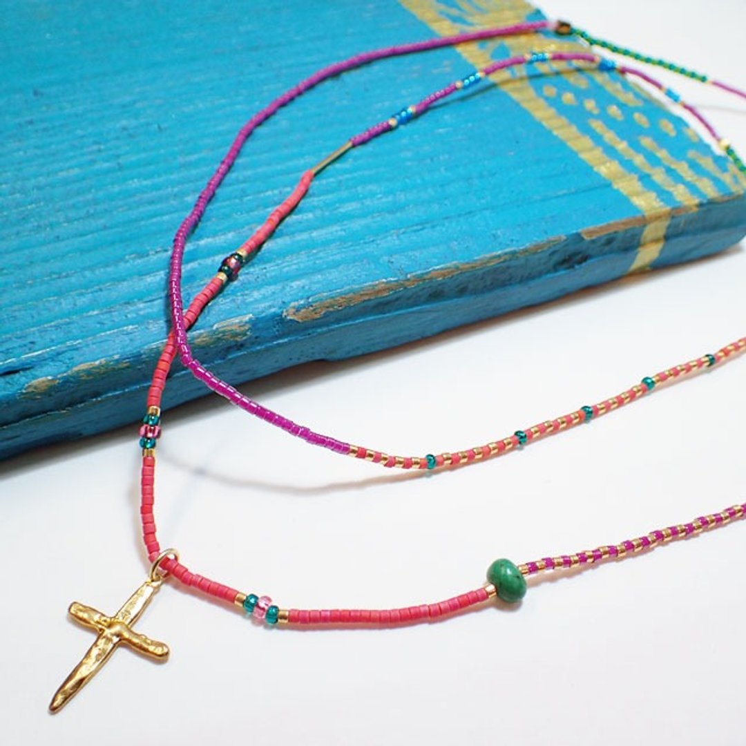 Beaded 3way necklace - 项链 - 其他材质 粉红色