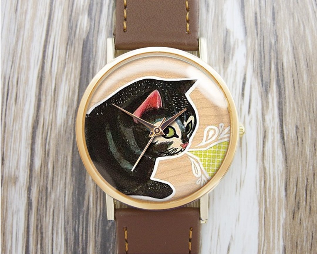 个性黑猫 - 女表/男表/中性表/配件饰品【Special U Design】 - 女表 - 其他金属 咖啡色