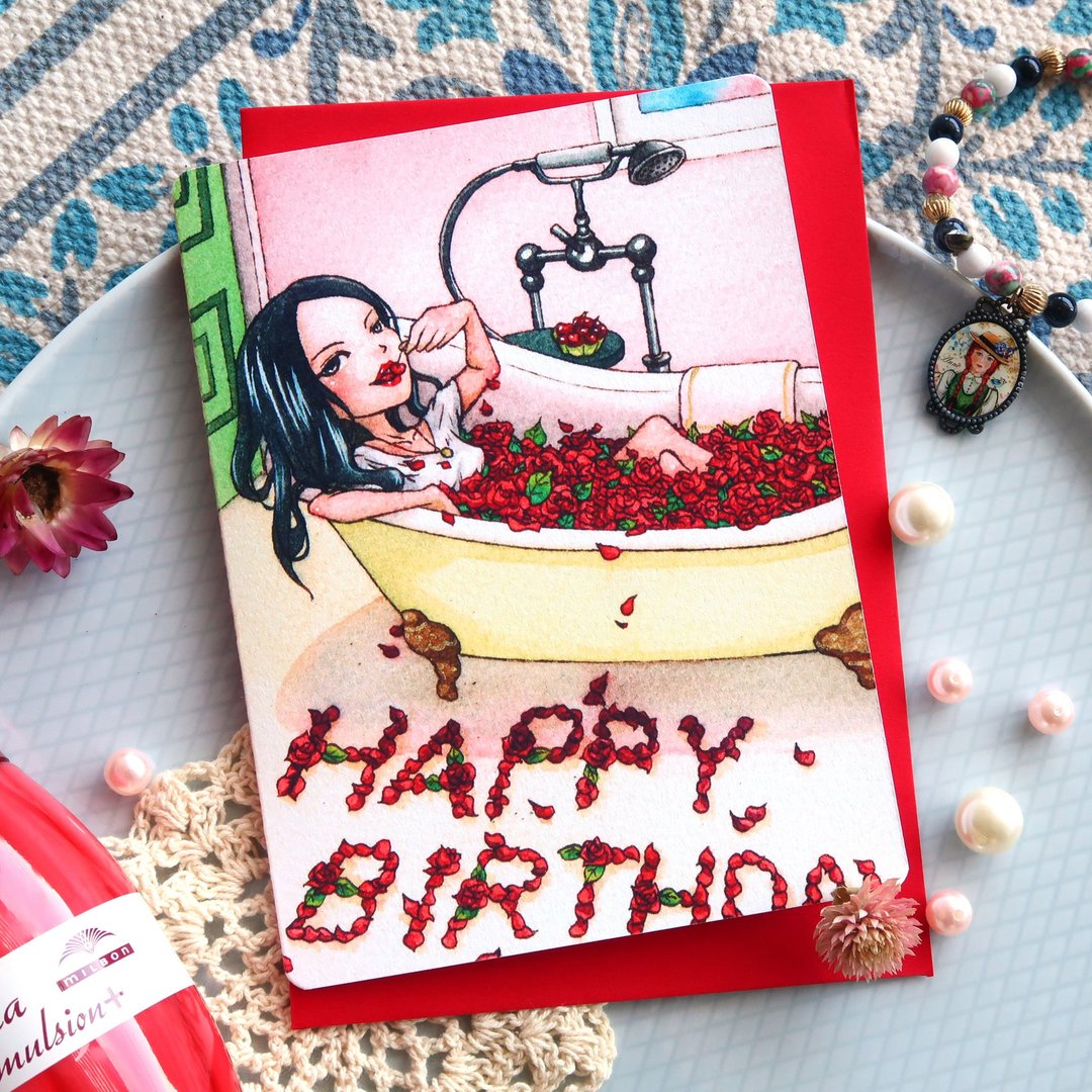 【Pin】杂志封面祝福 - 水彩插画生日卡 - 卡片/明信片 - 纸 红色