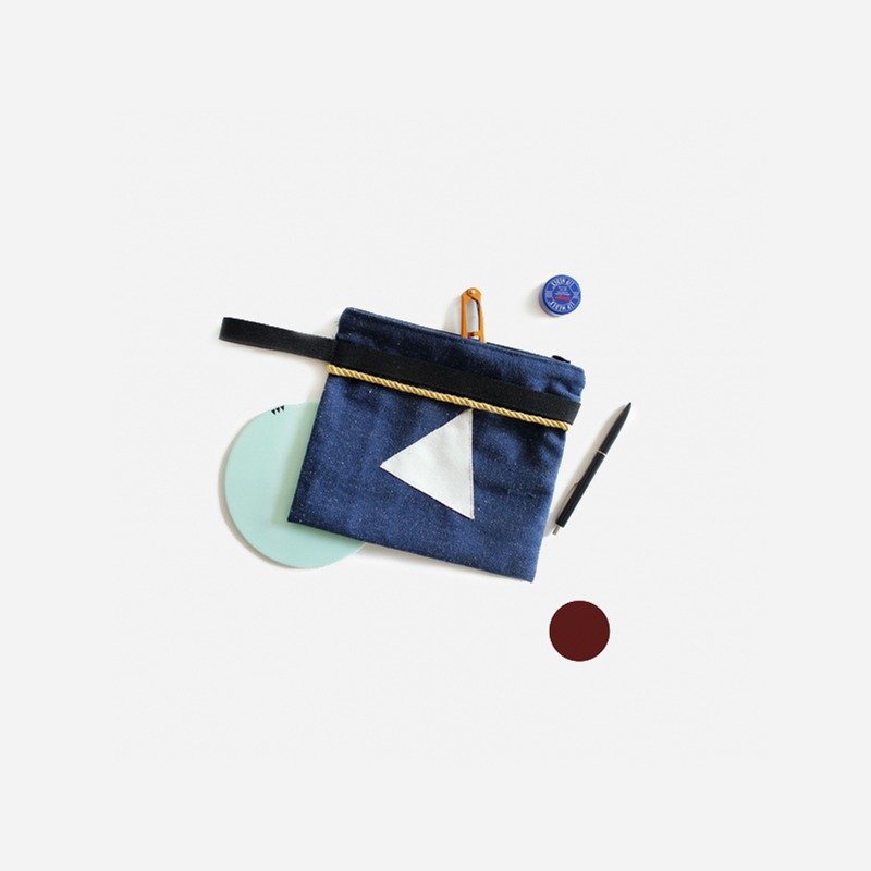 MaodiuL猫丢了 文艺时髦真丝牛仔三角几何万能手拿包可放ipadmini - 手拿包 - 其他材质 蓝色