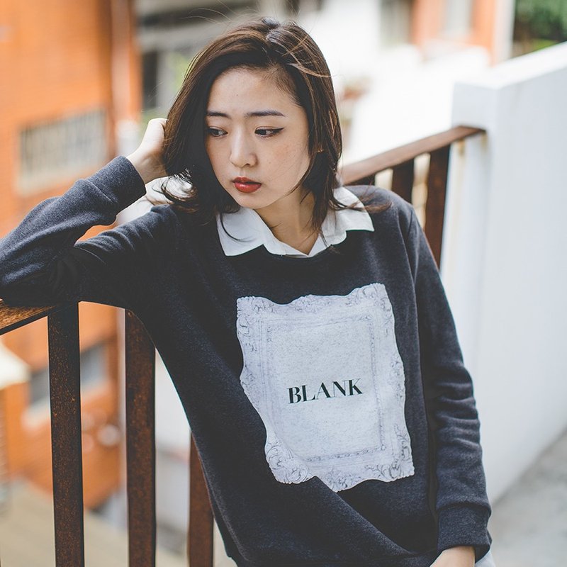 OOPSY - Blank Frame Top/ 留白画框刷毛上衣 - M - 女装上衣 - 其他材质 灰色