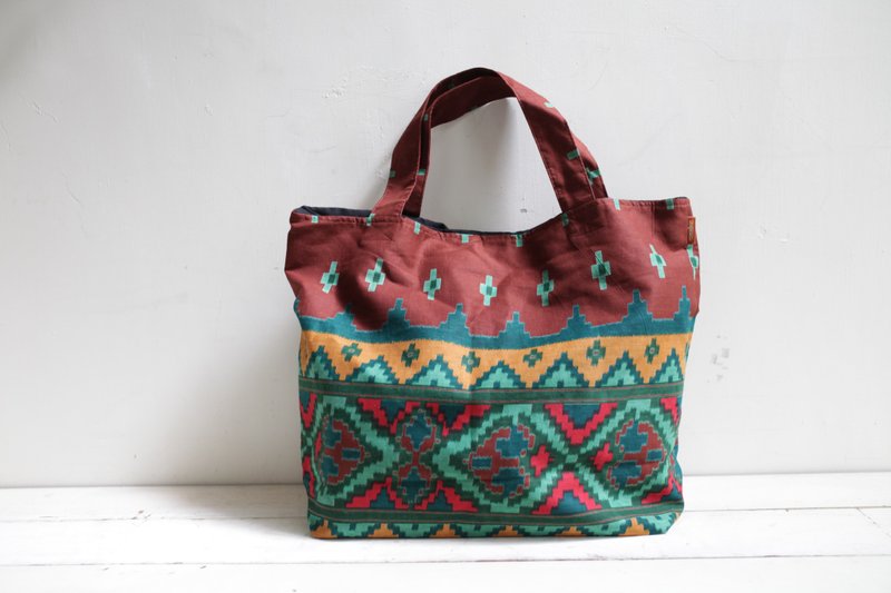 OMAKE印度棉手工绢印托特包 001（剩 图一图二 褐色系） - 其他 - 绣线 咖啡色