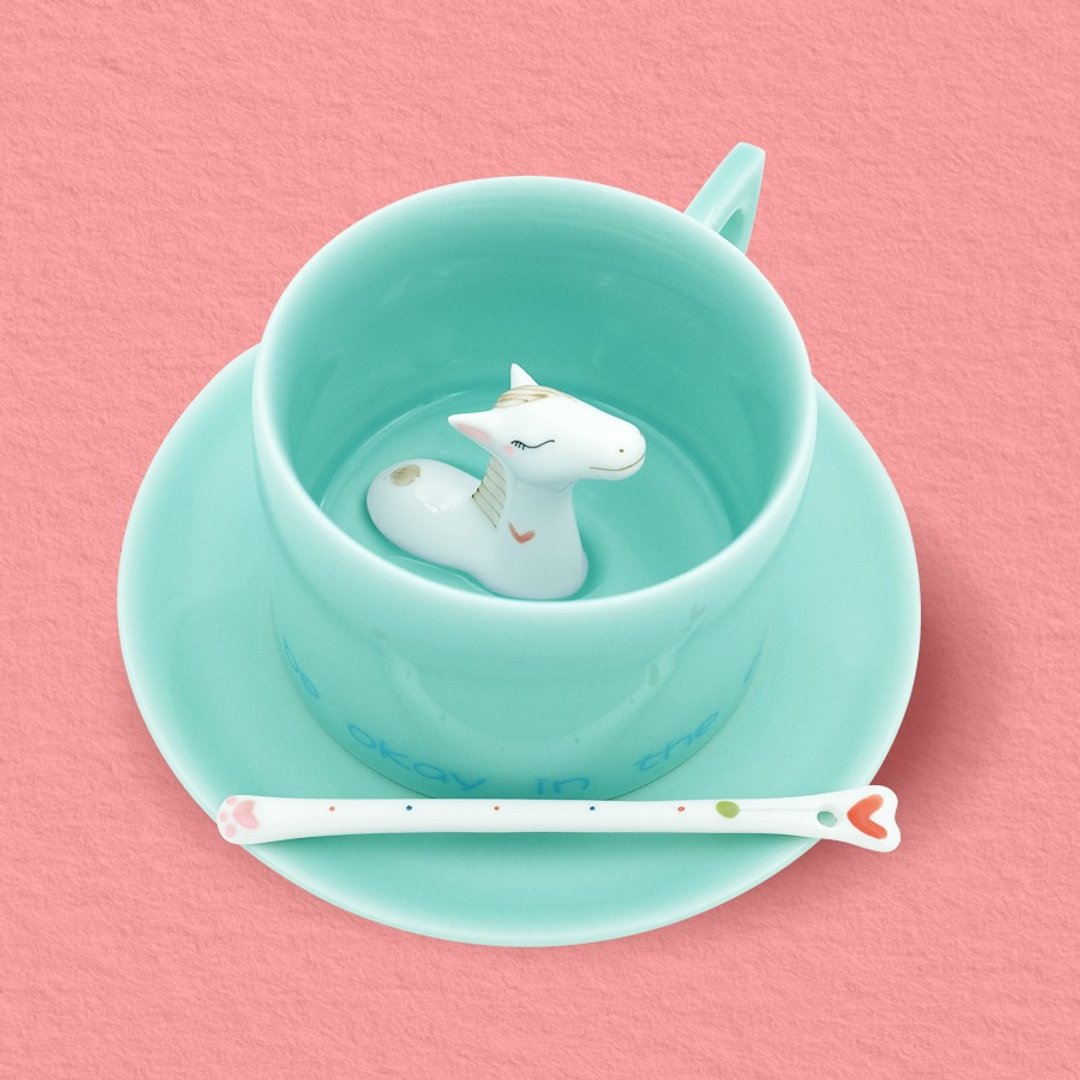 三浅原创 以梦为马咖啡杯 萌马创意礼物生日杯子生肖特别陶瓷水杯 - 咖啡杯/马克杯 - 其他材质 绿色