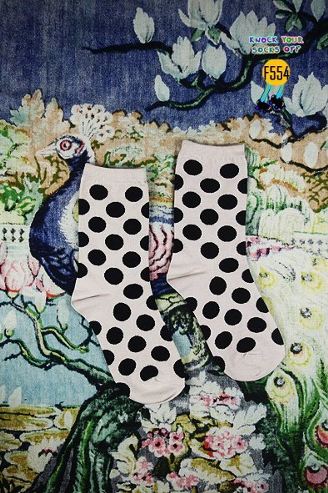 米色黑点袜!!夏漪眺=knock your socks off !! - 袜子 - 其他材质 白色