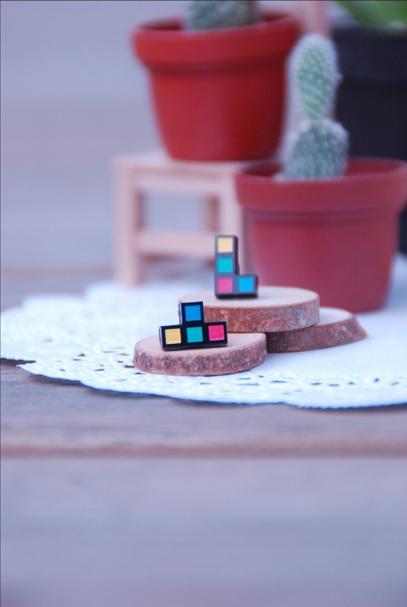 魔术方块造型/抗过敏钢针/可改夹式 - 耳环/耳夹 - 压克力 多色