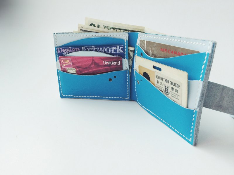 Zemoneni 全手作 海蓝拼粉蓝色 牛皮革钱包 - 皮夹/钱包 - 真皮 蓝色