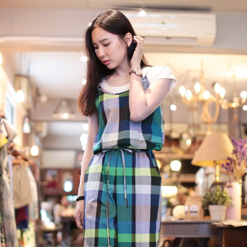 紫绿格纹连身长裤 - 女装长裤 - 其他材质 