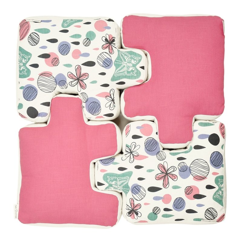 逗趣拼图抱枕 (粉色雨系蝶) - 枕头/抱枕 - 其他材质 粉红色