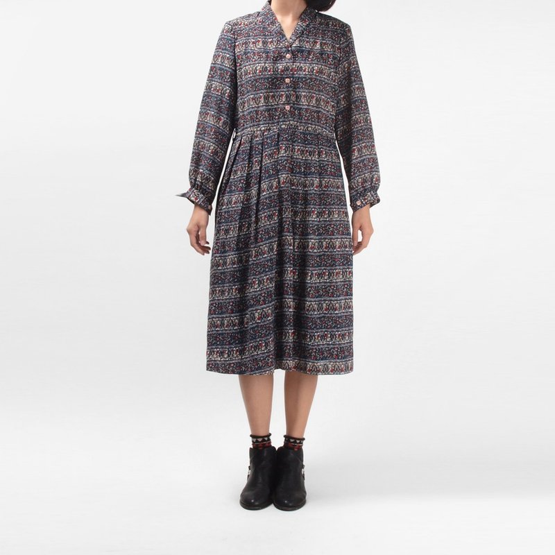 │moderato│古典气质碎花古着洋装│日本女孩.个性女朋友.VINTAGE.可爱 - 洋装/连衣裙 - 其他材质 蓝色