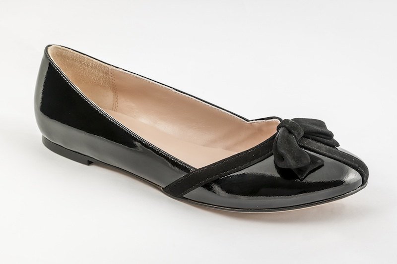 Bella-001m-03B 蝴蝶结漆皮黑芭蕾舞娃娃鞋 - 芭蕾鞋/娃娃鞋 - 真皮 黑色