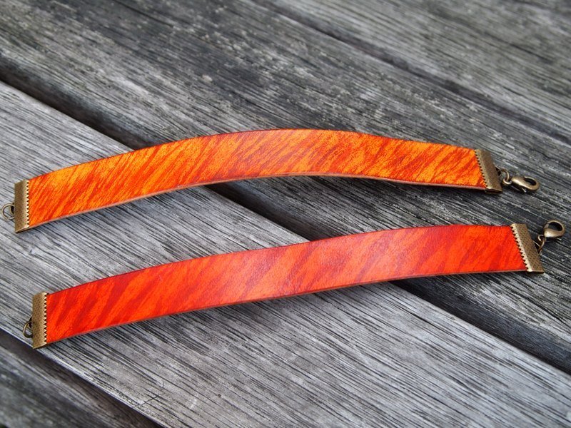 秋色刷纹皮手环  Leather Bracelet - 手链/手环 - 真皮 橘色
